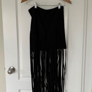 Western black fringe skirt